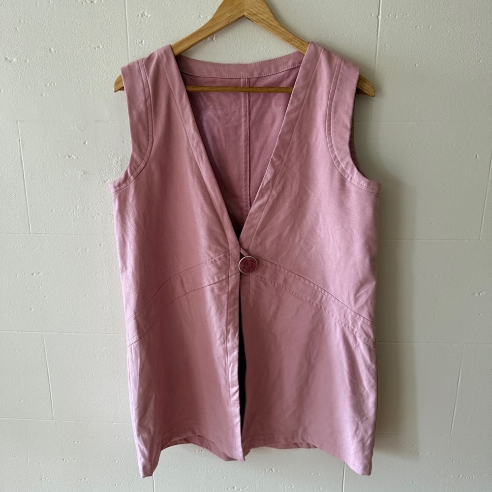 Handmade | Faux Suede Pink Vest | Cottagecore Feminine Coquette | Size Large
